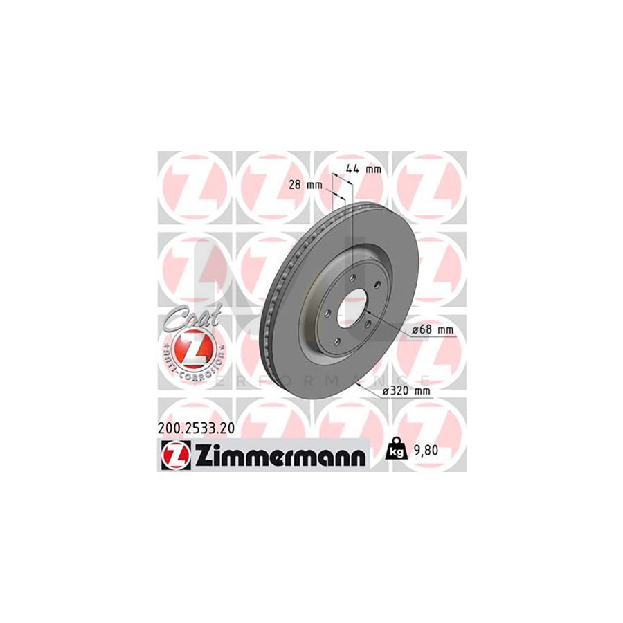 ZIMMERMANN COAT Z 200.2533.20 Brake Disc Internally Vented, Coated | ML Performance Car Parts