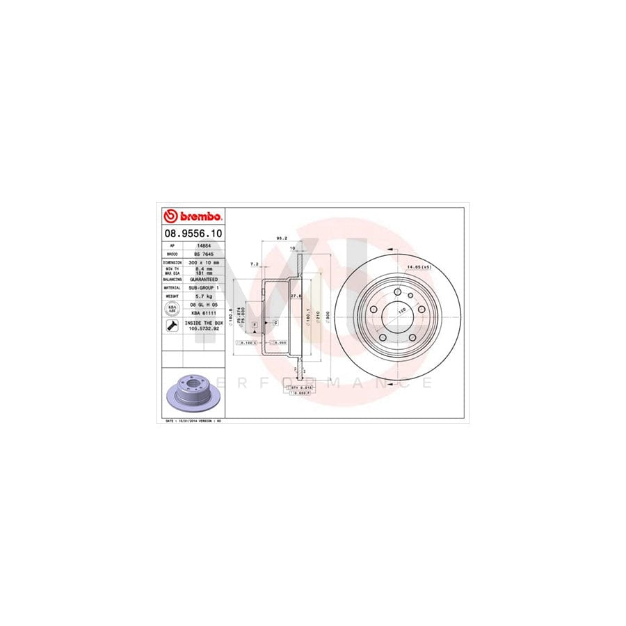 BREMBO 08.9556.10 Brake Disc for BMW 5 Series Solid, with bolts/screws | ML Performance Car Parts