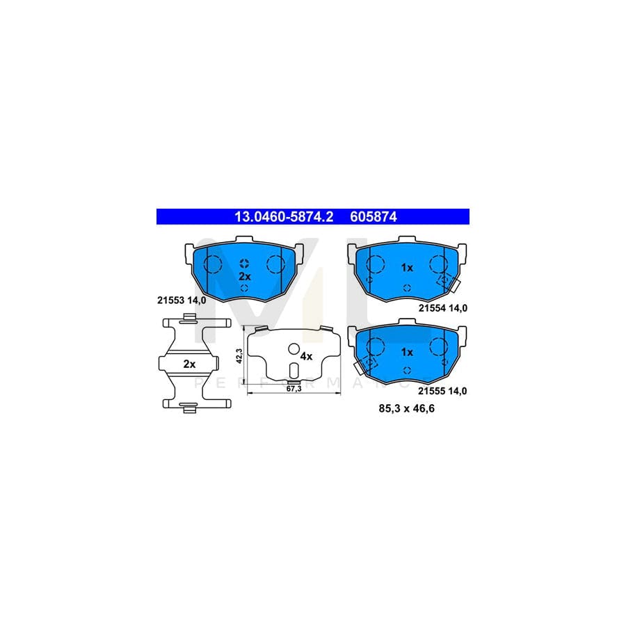 ATE 13.0460-5874.2 Brake pad set with acoustic wear warning, with anti-squeak plate, with accessories | ML Performance Car Parts