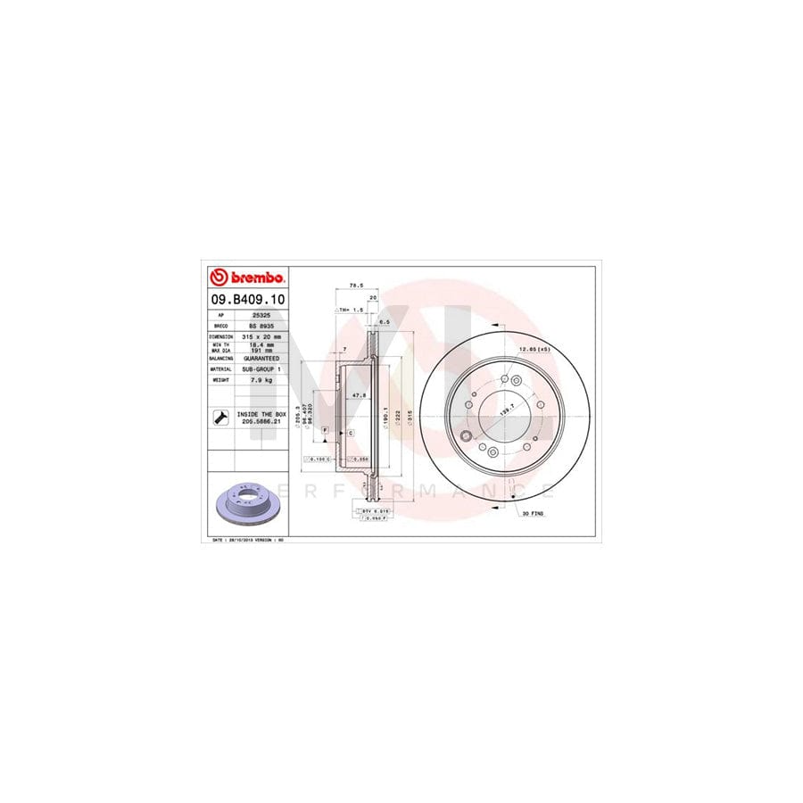 BREMBO 09.B409.10 Brake Disc for KIA Sorento I (JC) Internally Vented, with bolts/screws | ML Performance Car Parts