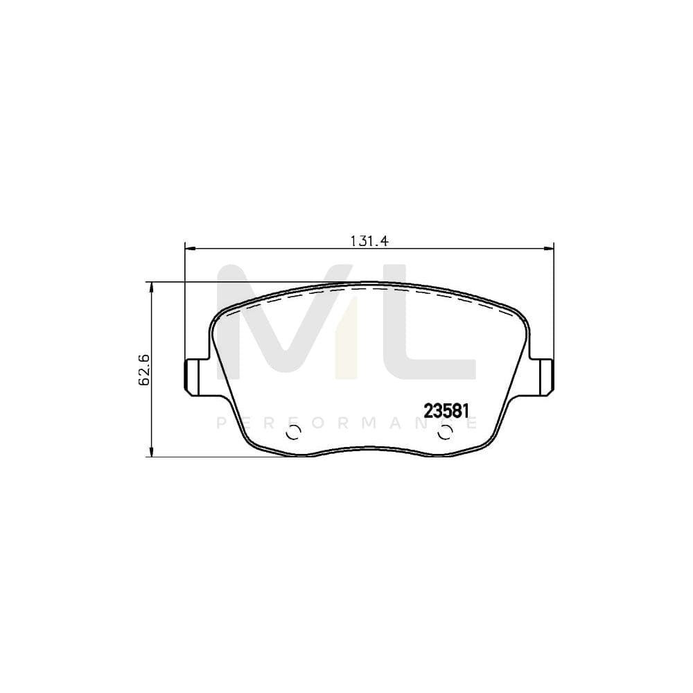 Hella 8DB 355 018-801 Brake Pad Set Not Prepared For Wear Indicator, With Brake Caliper Screws, With Accessories | ML Performance Car Parts