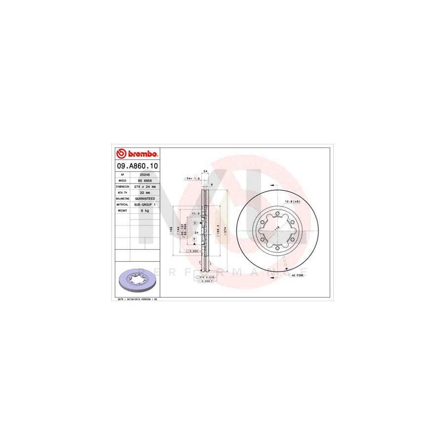 BREMBO 09.A860.10 Brake Disc Internally Vented | ML Performance Car Parts