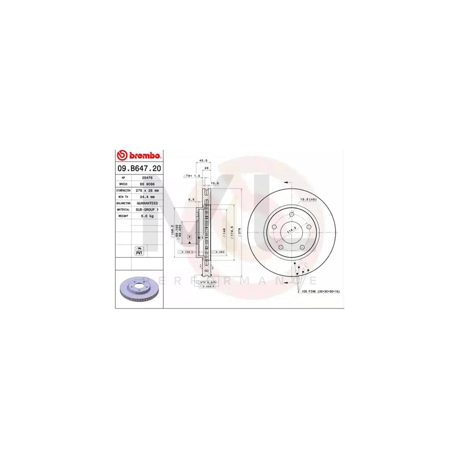 BREMBO 09.B647.20 Brake Disc for DODGE Caliber Internally Vented | ML Performance Car Parts