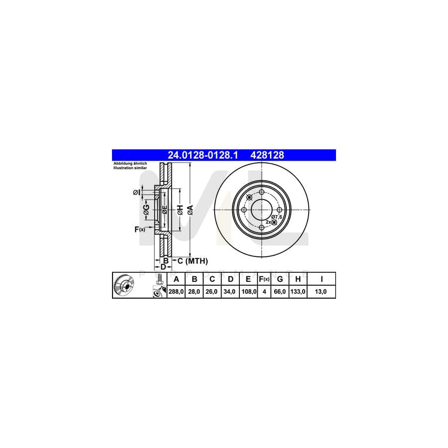 ATE 24.0128-0128.1 Brake Disc Vented, Coated, with bolts/screws | ML Performance Car Parts