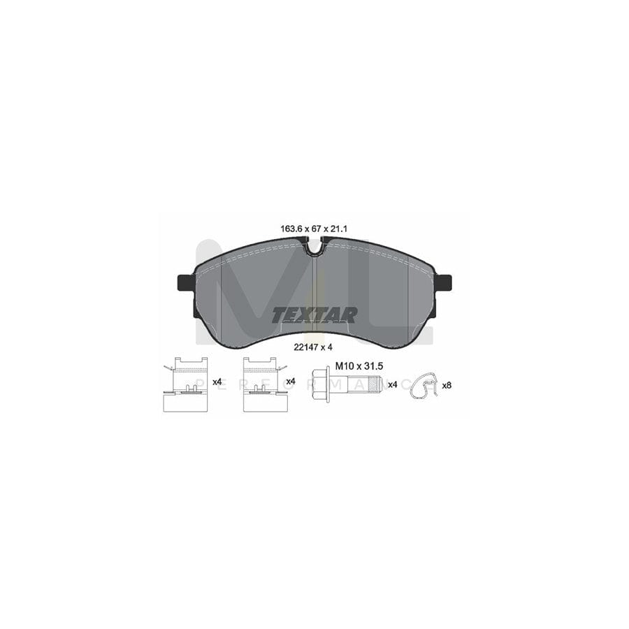 TEXTAR 2214701 Brake pad set prepared for wear indicator, with brake caliper screws, with accessories | ML Performance Car Parts