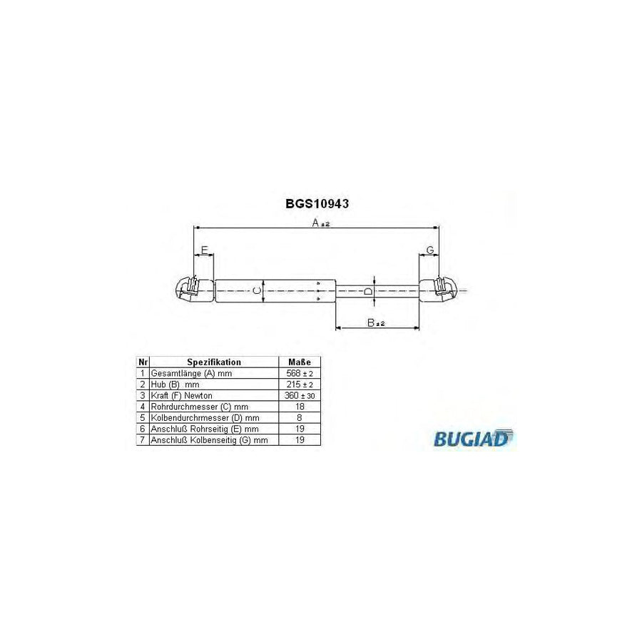 Bugiad BGS10943 Tailgate Strut For Honda Civic Vii Hatchback (Eu, Ep, Ev)