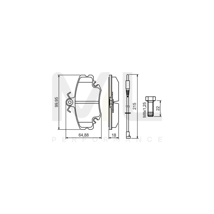 Bosch 0986494522 Brake Pad Set Incl. Wear Warning Contact, With Anti-Squeak Plate, With Bolts/Screws, With Accessories BP1443 | ML Performance Car Parts