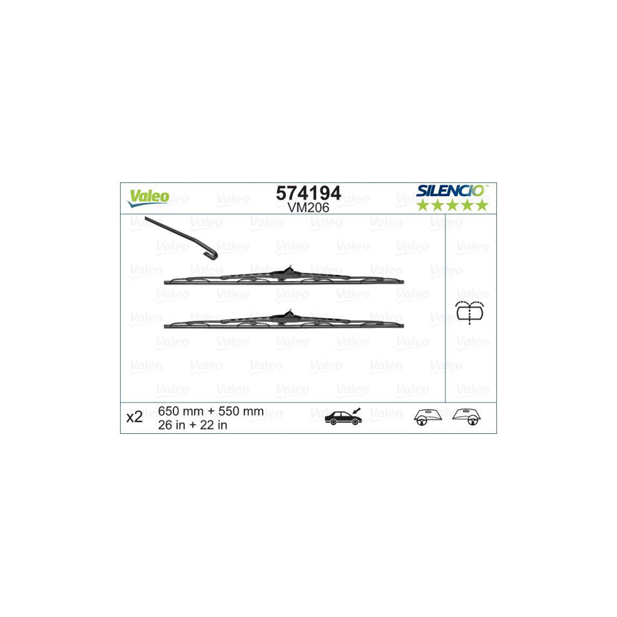 Valeo Silencio Conventional Set, Silencio Performance 574194 Wiper Blade | ML Performance UK Car Parts