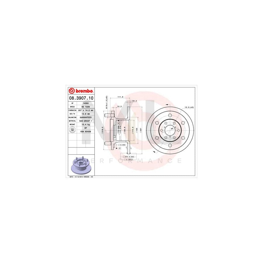 BREMBO 08.3907.10 Brake Disc Solid | ML Performance Car Parts