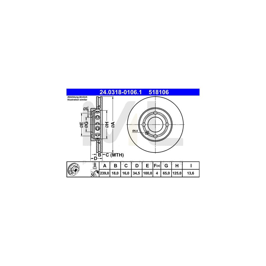 ATE PowerDisc 24.0318-0106.1 Brake Disc Vented, Coated, High-carbon, with bolts/screws | ML Performance Car Parts