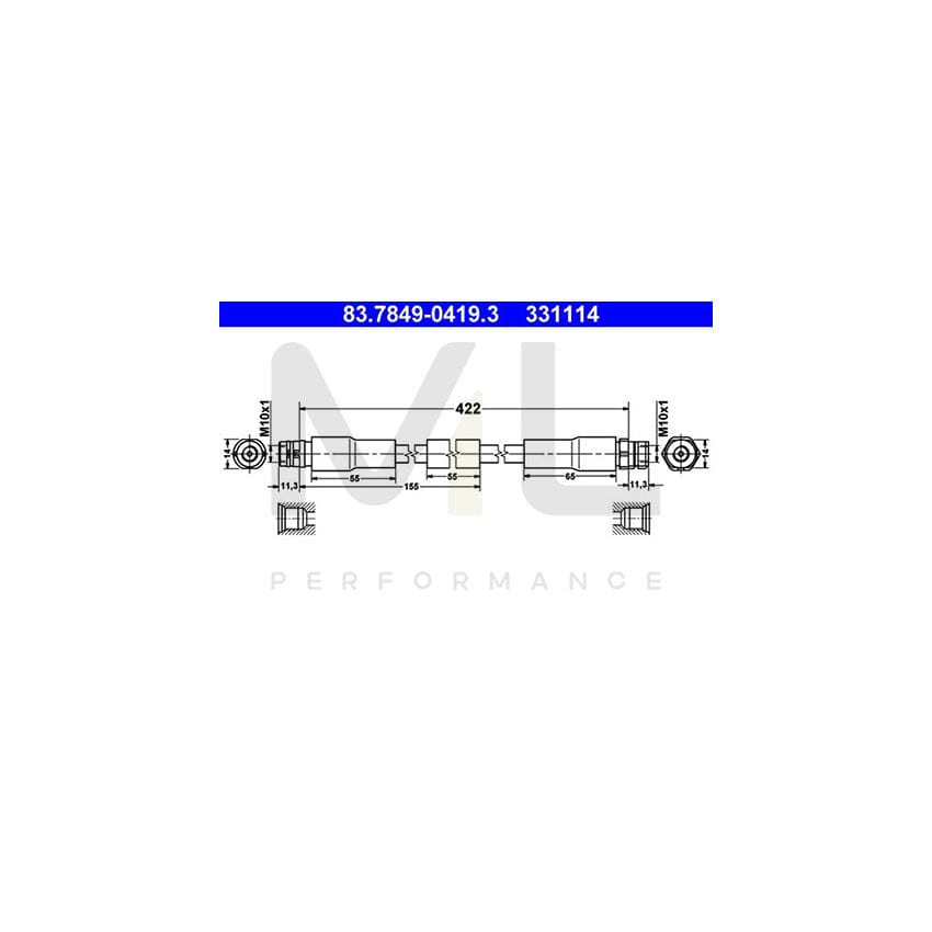 ATE 83.7849-0419.3 Brake Hose 422mm | ML Performance Car Parts