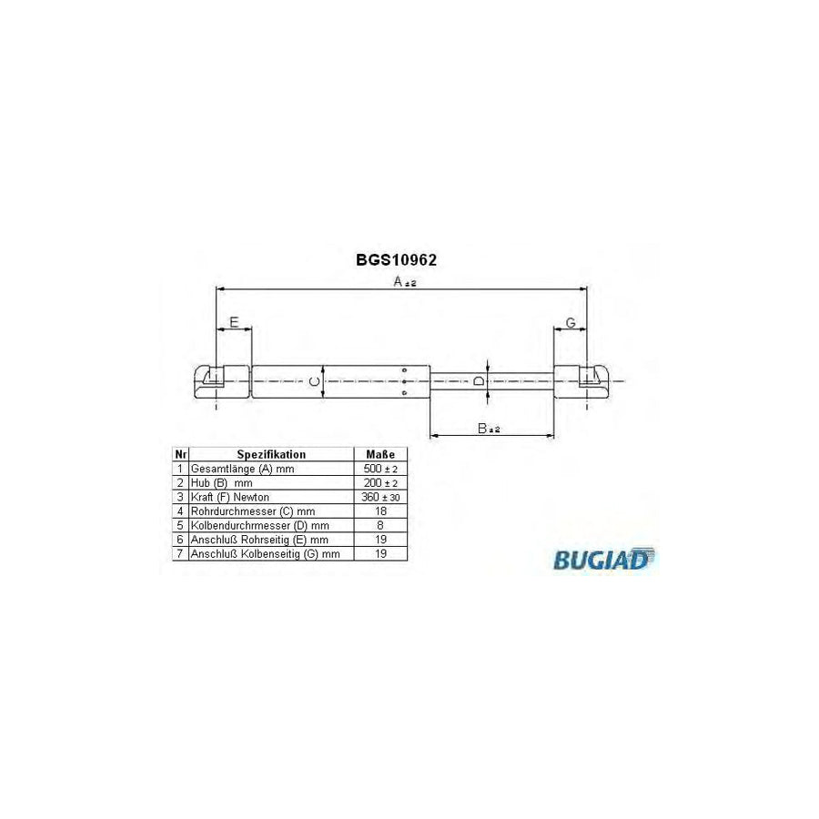 Bugiad BGS10962 Tailgate Strut For Nissan Micra Iii Hatchback (K12)