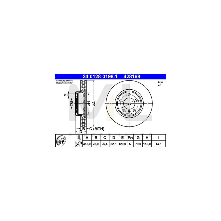 ATE 24.0128-0198.1 Brake Disc for BMW 3 Series Vented, Coated, High-carbon, with bolts/screws | ML Performance Car Parts