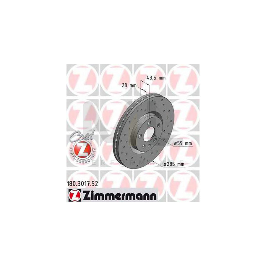 ZIMMERMANN 180.3017.52 Brake Disc Internally Vented, Perforated, Coated | ML Performance Car Parts