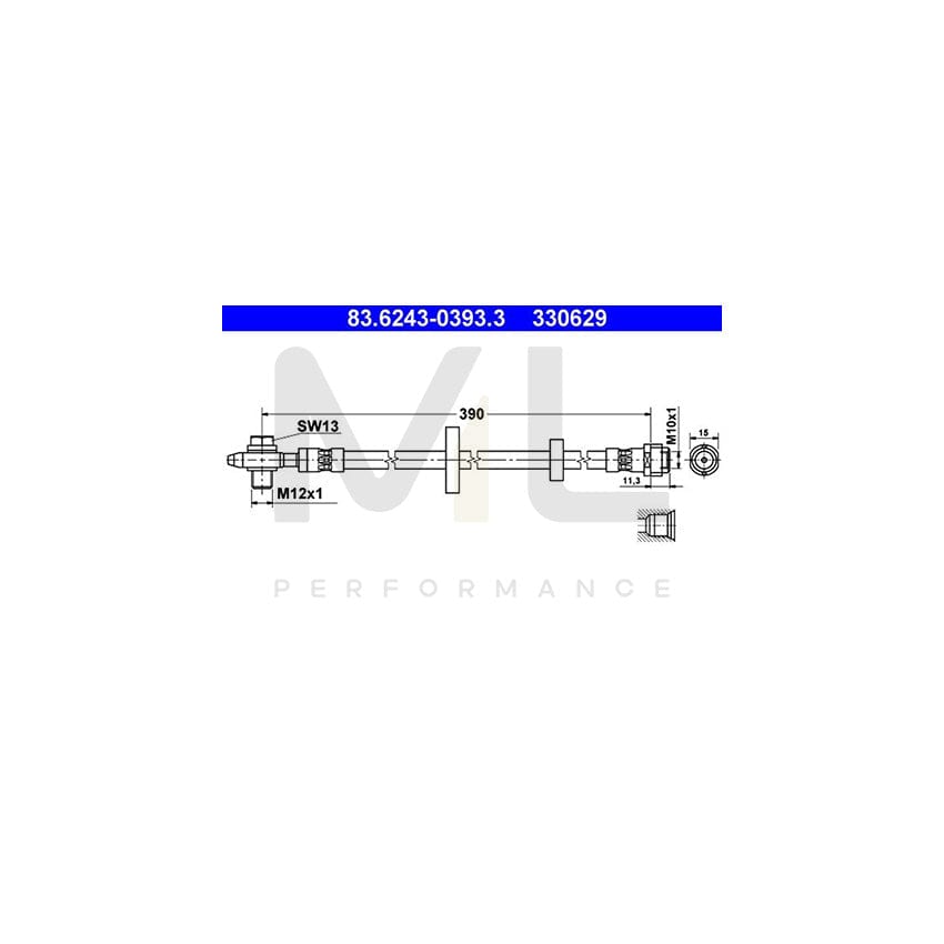 ATE 83.6243-0393.3 Brake Hose for VW Lupo / Lupo 3L (6X1, 6E1) 390mm, M10x1 | ML Performance Car Parts