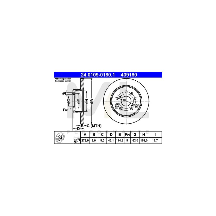 ATE 24.0109-0160.1 Brake Disc for SUZUKI Swift III Hatchback (MZ, EZ) Solid, Coated | ML Performance Car Parts