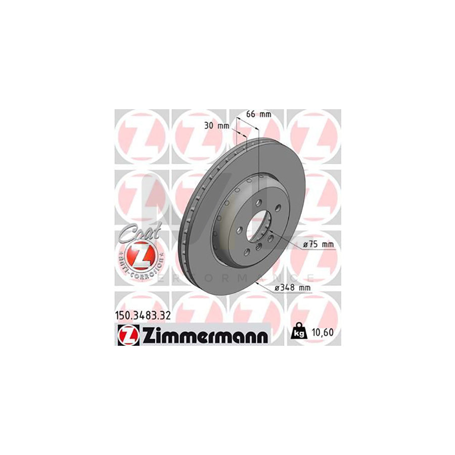 ZIMMERMANN FORMULA F COAT Z 150.3483.32 Brake Disc Internally Vented, Two-piece brake disc, Coated, High-carbon | ML Performance Car Parts