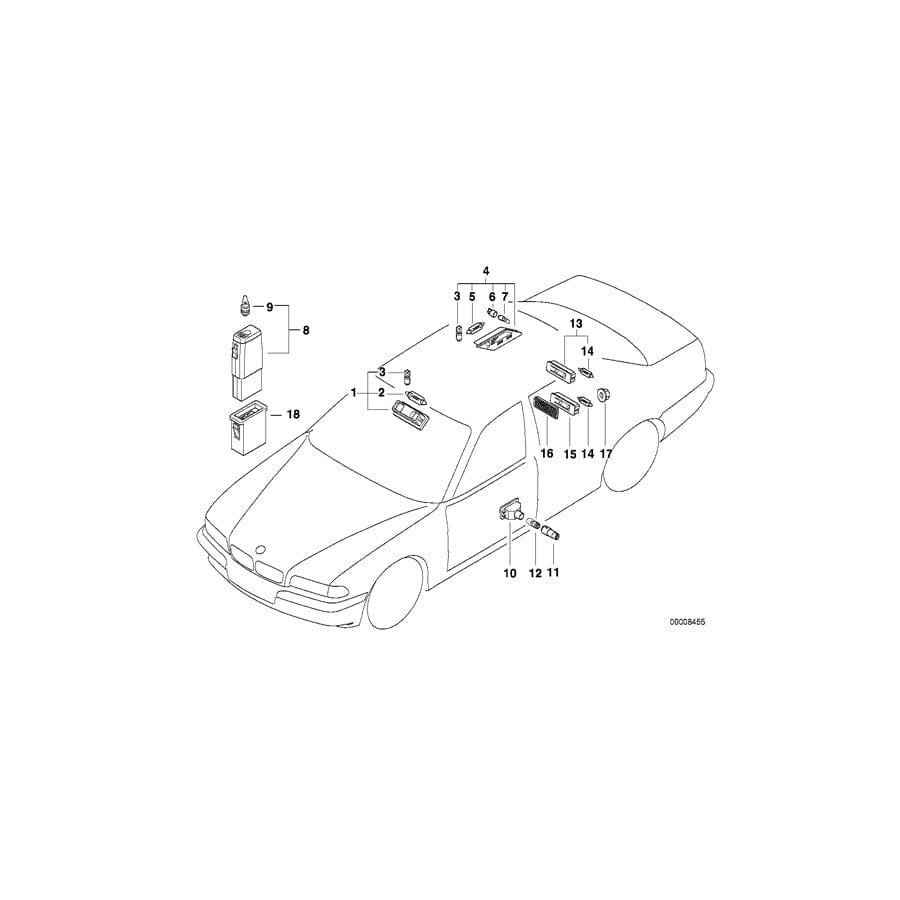 Genuine BMW 63318385363 E38 Left Rear Inter.Light And Reading Light PEARLBEIGE (Inc. 730iL, 750i & 730d) | ML Performance UK Car Parts