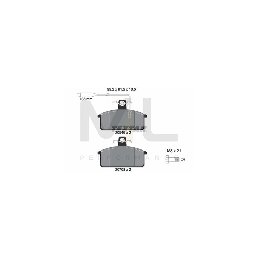 TEXTAR 2094602 Brake pad set for LANCIA Prisma (831) with integrated wear warning contact, with brake caliper screws | ML Performance Car Parts