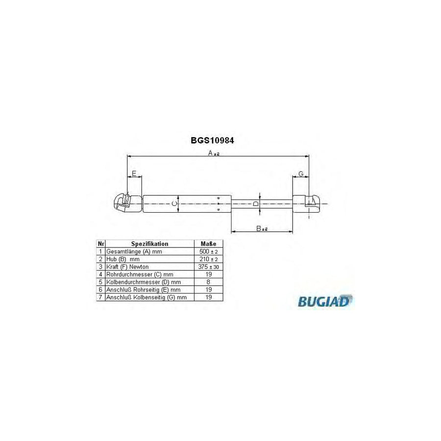 Bugiad BGS10984 Tailgate Strut For Vw Lupo / Lupo 3L (6X1, 6E1)