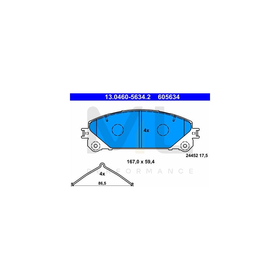 ATE 13.0460-5634.2 Brake pad set without integrated wear warning contact, with accessories | ML Performance Car Parts