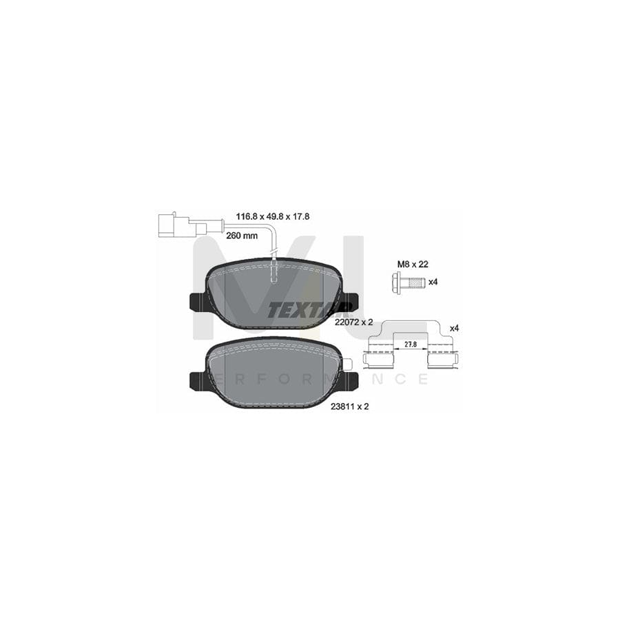 TEXTAR 2207201 Brake pad set for ALFA ROMEO 4C with integrated wear warning contact, with brake caliper screws, with accessories | ML Performance Car Parts