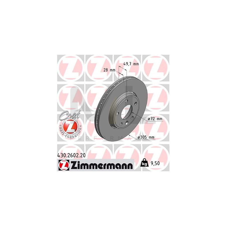 ZIMMERMANN COAT Z 430.2602.20 Brake Disc Externally Vented, Coated, High-carbon | ML Performance Car Parts