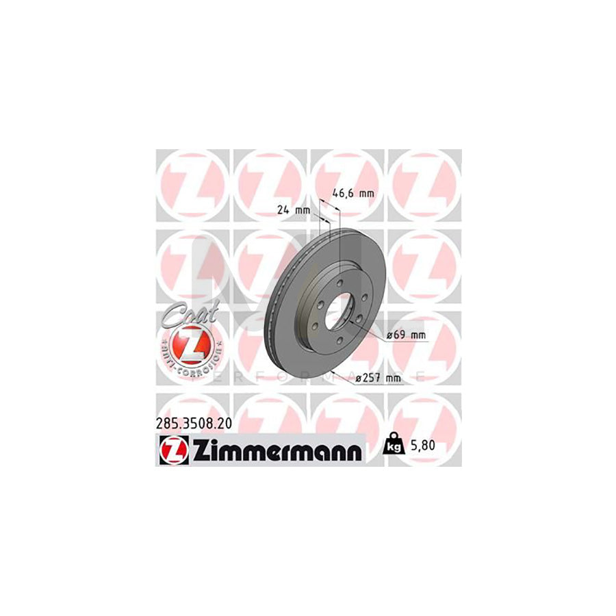 ZIMMERMANN COAT Z 285.3508.20 Brake Disc Internally Vented, Coated | ML Performance Car Parts