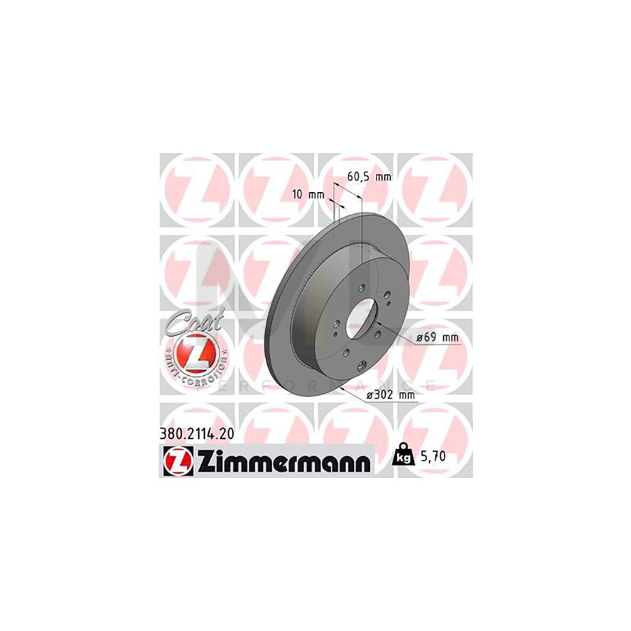 ZIMMERMANN COAT Z 380.2114.20 Brake Disc for MITSUBISHI Grandis (NA4W) Solid, Coated | ML Performance Car Parts