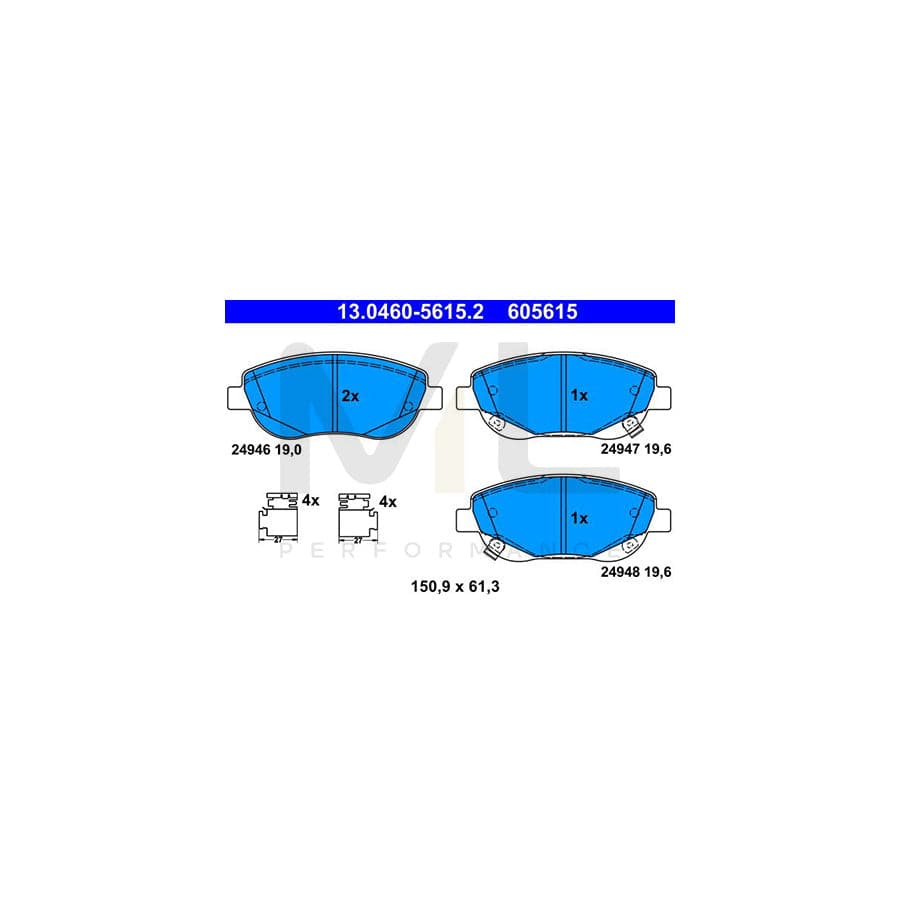 ATE 13.0460-5615.2 Brake pad set with acoustic wear warning, with accessories | ML Performance Car Parts