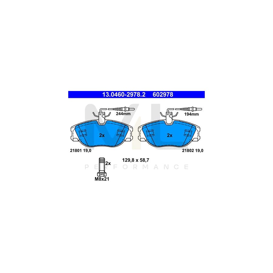 ATE 13.0460-2978.2 Brake pad set incl. wear warning contact, with brake caliper screws | ML Performance Car Parts