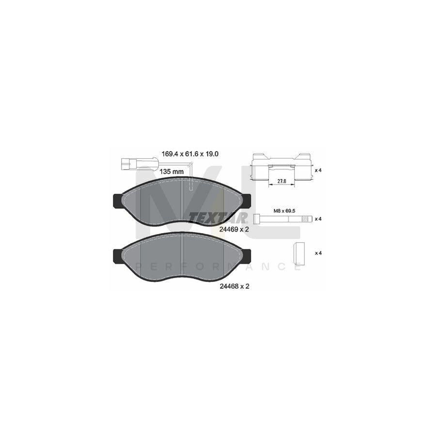 TEXTAR 2446901 Brake pad set with integrated wear warning contact, with brake caliper screws, with accessories | ML Performance Car Parts