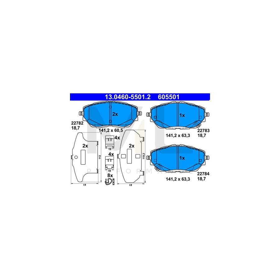 ATE 13.0460-5501.2 Brake pad set with acoustic wear warning, with anti-squeak plate, with accessories | ML Performance Car Parts