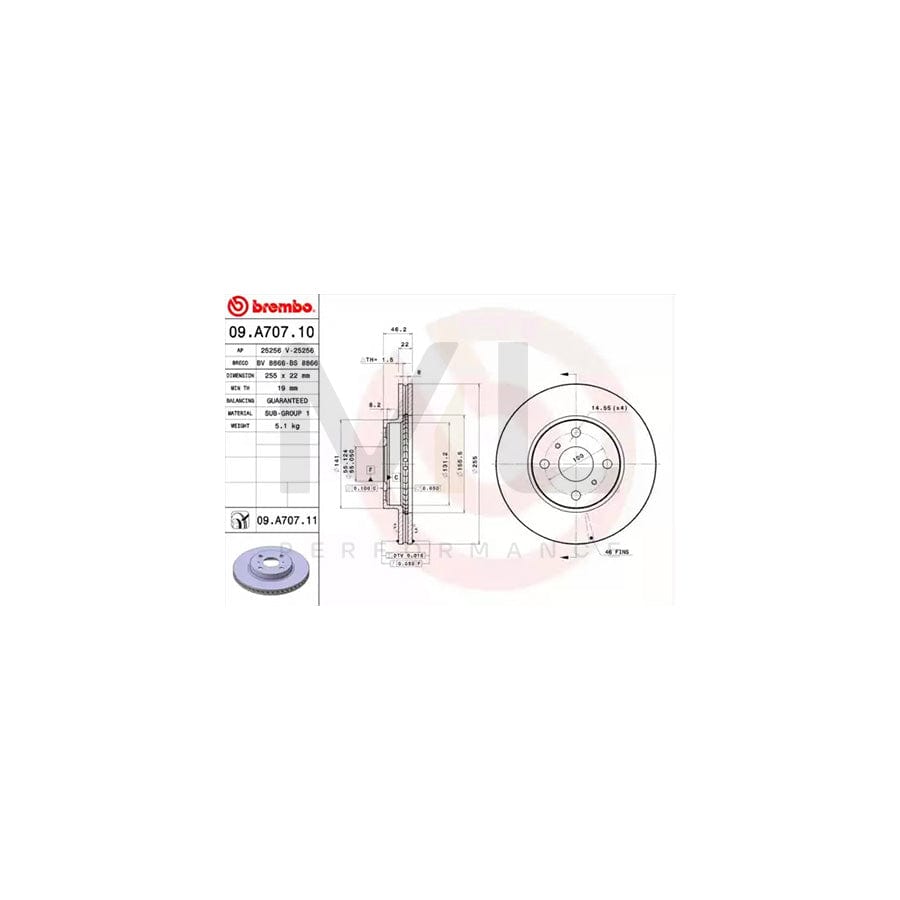 BREMBO COATED DISC LINE 09.A707.11 Brake Disc Internally Vented, Coated | ML Performance Car Parts