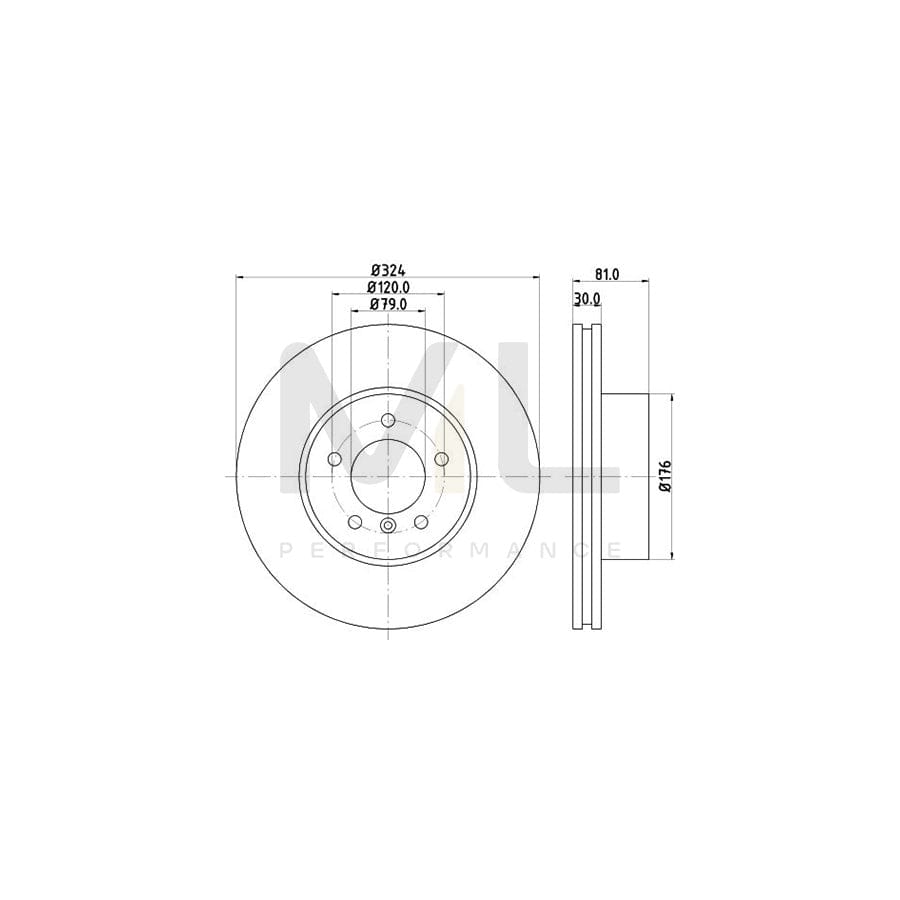 HELLA PRO High Carbon 8DD 355 129-771 Brake Disc for BMW 7 (E65, E66, E67) Internally Vented, Coated, High-carbon, with bolts/screws, without wheel hub, without wheel studs | ML Performance Car Parts