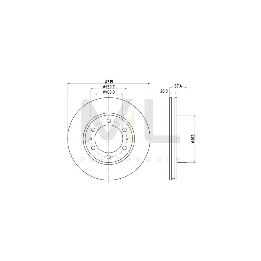 HELLA 8DD 355 126-771 Brake Disc Internally Vented, Coated, without wheel hub | ML Performance Car Parts