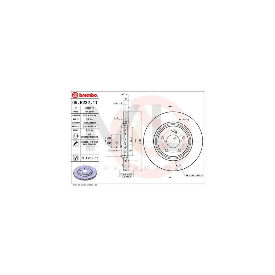 BREMBO 09.E232.11 Brake Disc for Internally Vented, Coated, with bolts/screws | ML Performance Car Parts