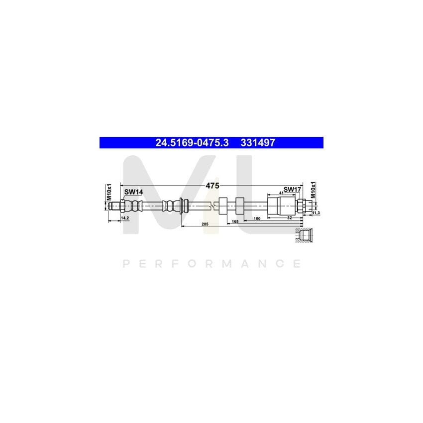 ATE 24.5169-0475.3 Brake Hose for BMW X1 (E84) 475mm, M10x1 | ML Performance Car Parts