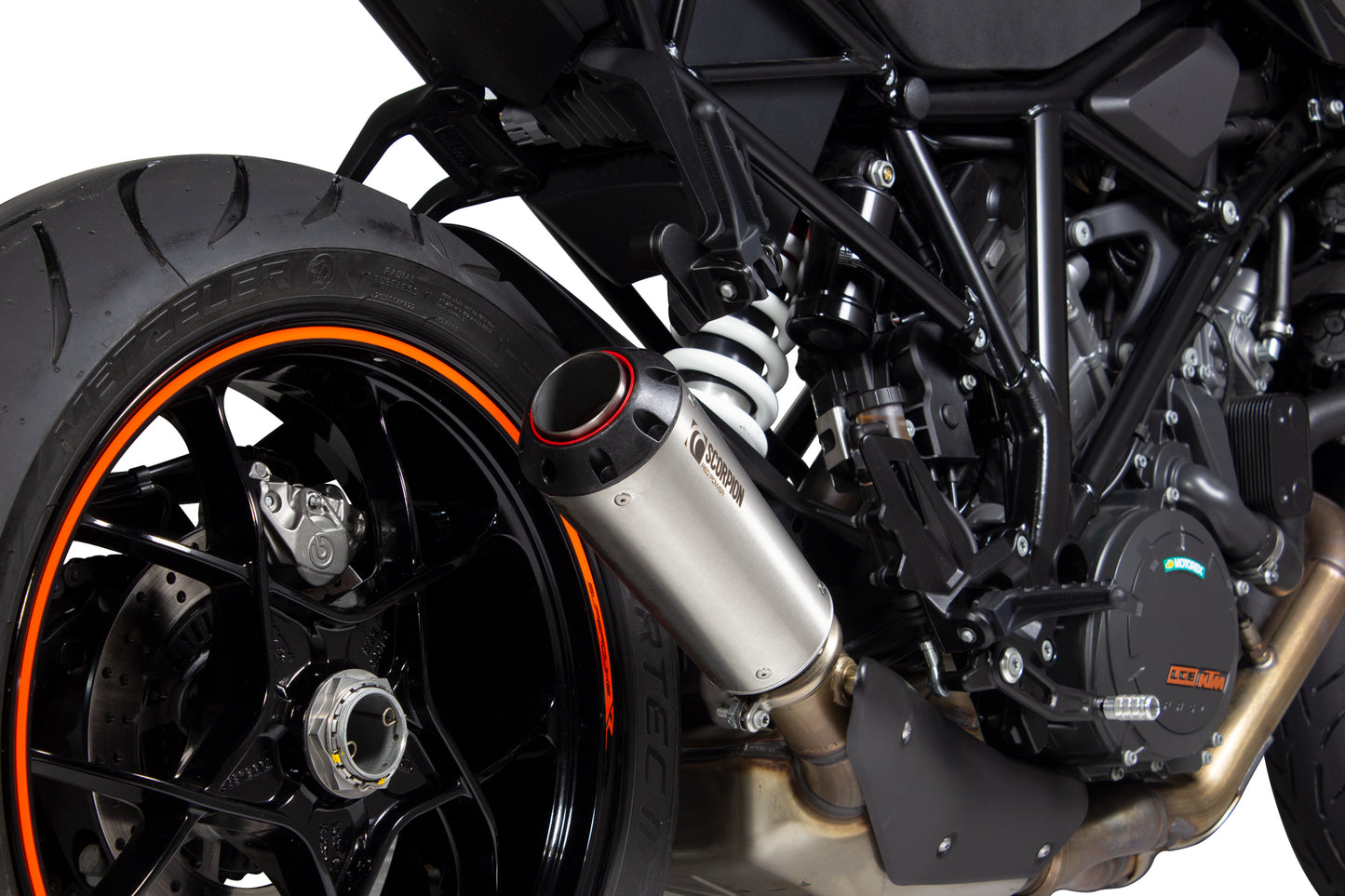 Scorpion PKT90SEO KTM 1290 Superduke R Red Power Slip-On - Brushed Stainless Steel Sleeve | ML Performance UK UK