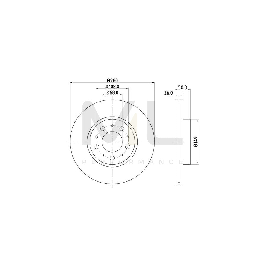 HELLA PRO 8DD 355 103-681 Brake Disc Internally Vented, Coated, without wheel hub, without wheel studs | ML Performance Car Parts