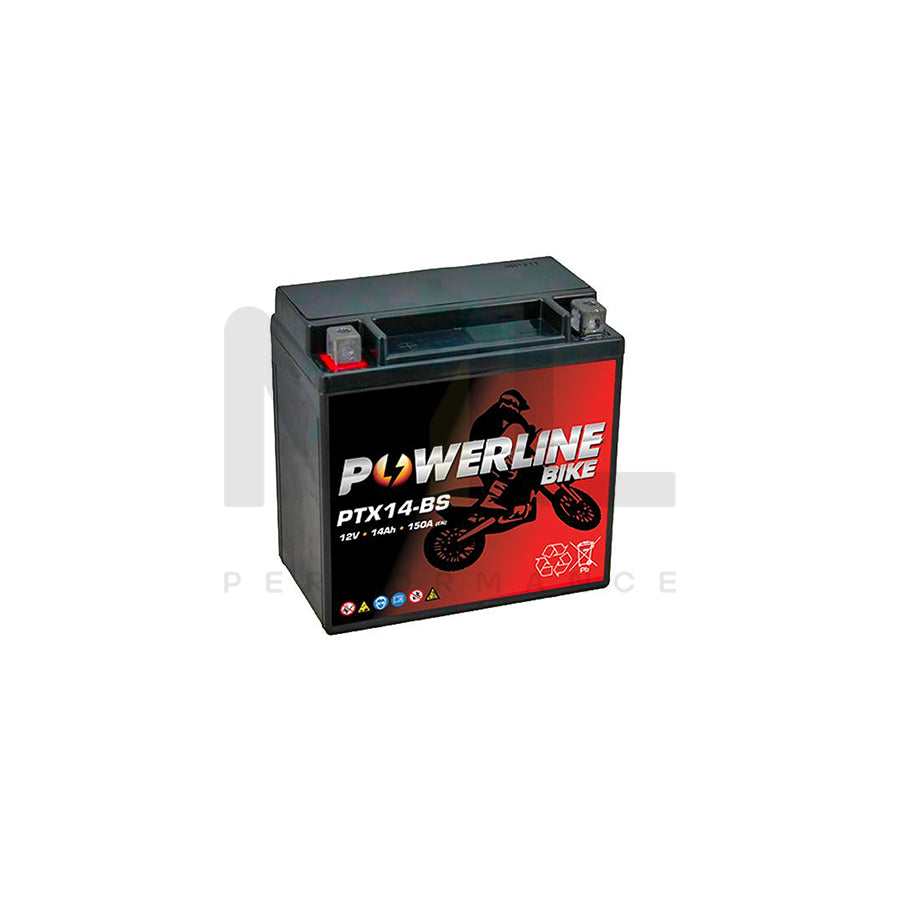 PTX14-BS Powerline Motorcycle Battery 12V 14Ah | Car Batteries UK | ML Performance Car Parts