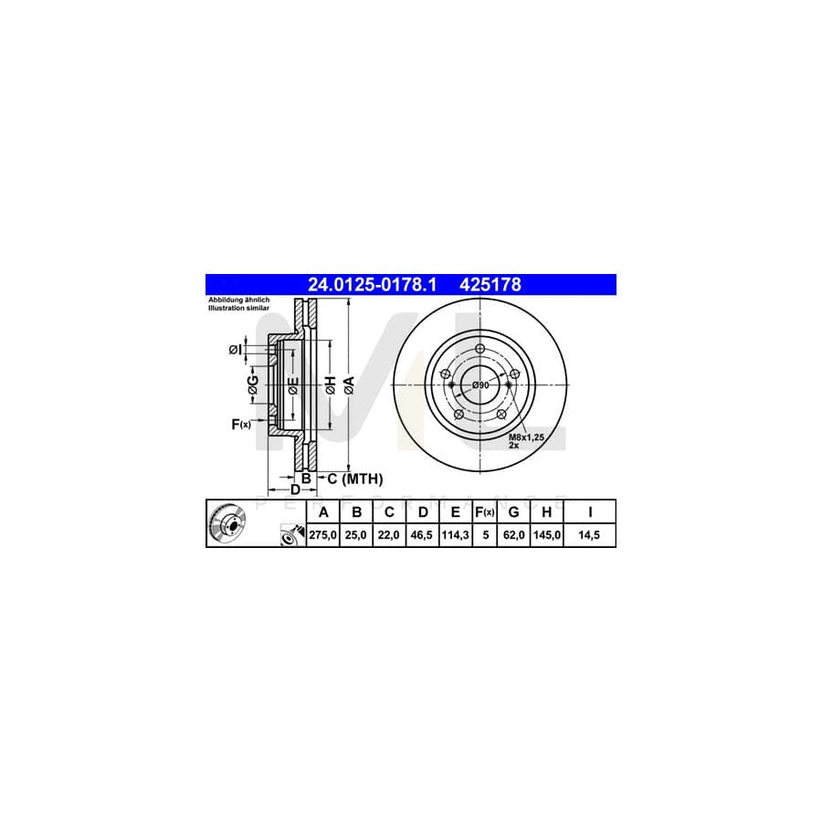 ATE 24.0125-0178.1 Brake Disc Vented, Coated | ML Performance Car Parts