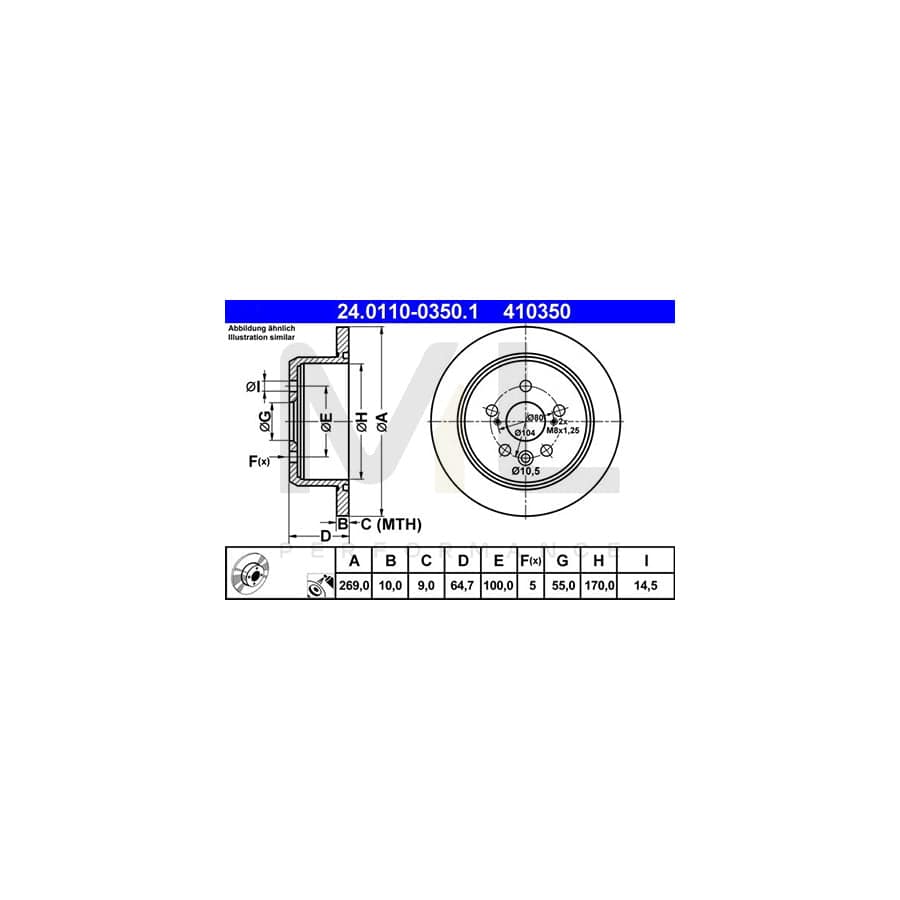 ATE 24.0110-0350.1 Brake Disc for TOYOTA Celica VI Coupe (T200) Solid, Coated | ML Performance Car Parts