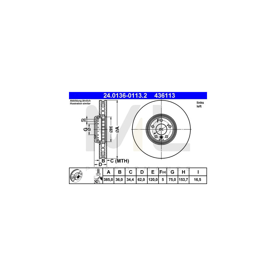 ATE 24.0136-0113.2 Brake Disc Two-piece brake disc, Vented, Coated, High-carbon, with bolts/screws | ML Performance Car Parts