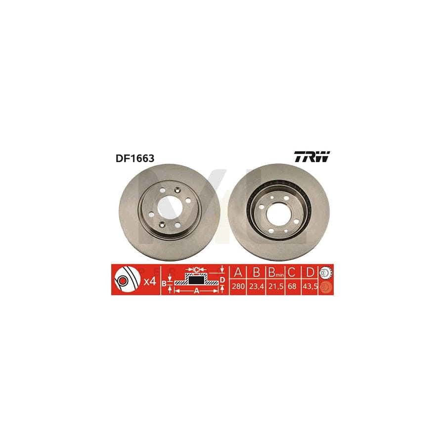 TRW DF1663 Brake Disc Vented, Painted, with bolts/screws | ML Performance Car Parts