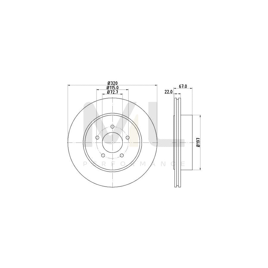 HELLA PRO 8DD 355 115-481 Brake Disc Internally Vented, Coated, without wheel hub, without wheel studs | ML Performance Car Parts