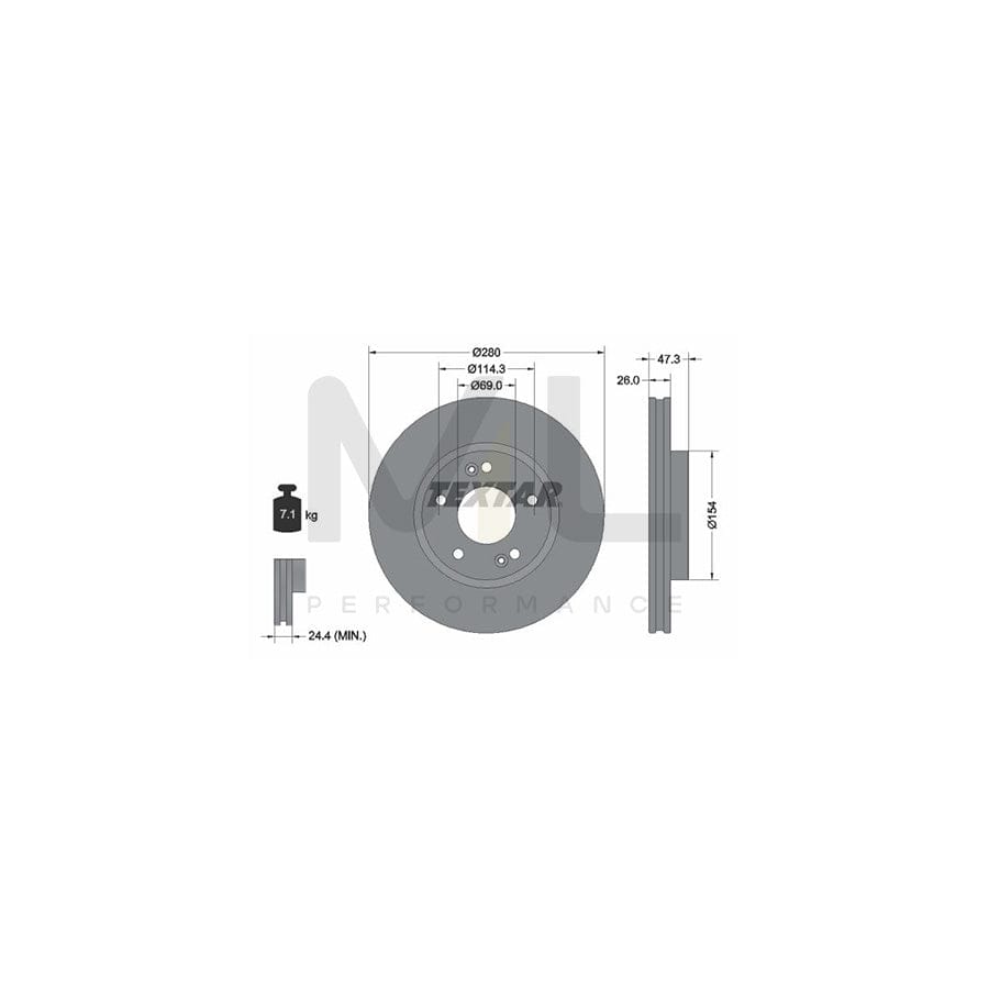 TEXTAR PRO 92133903 Brake Disc Internally Vented, Coated, without wheel hub, without wheel studs | ML Performance Car Parts