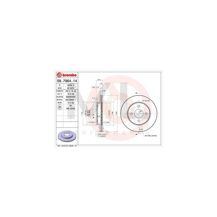 BREMBO 09.7964.11 Brake Disc Internally Vented, Coated | ML Performance Car Parts