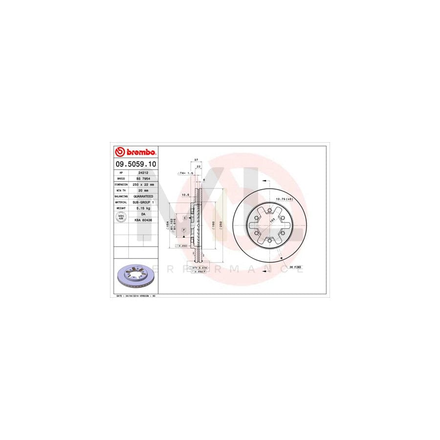 BREMBO 09.5059.10 Brake Disc for NISSAN Pick Up (D21) Internally Vented | ML Performance Car Parts