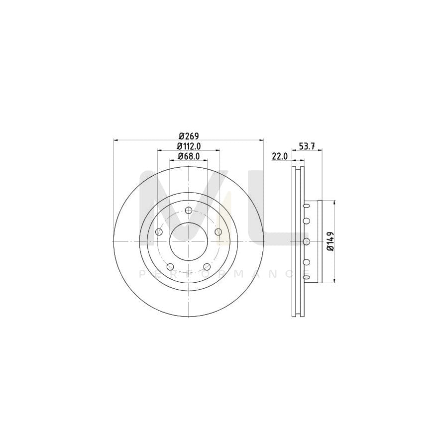 HELLA PRO High Carbon 8DD 355 128-951 Brake Disc Externally Vented, Coated, High-carbon, without wheel hub, without wheel studs | ML Performance Car Parts